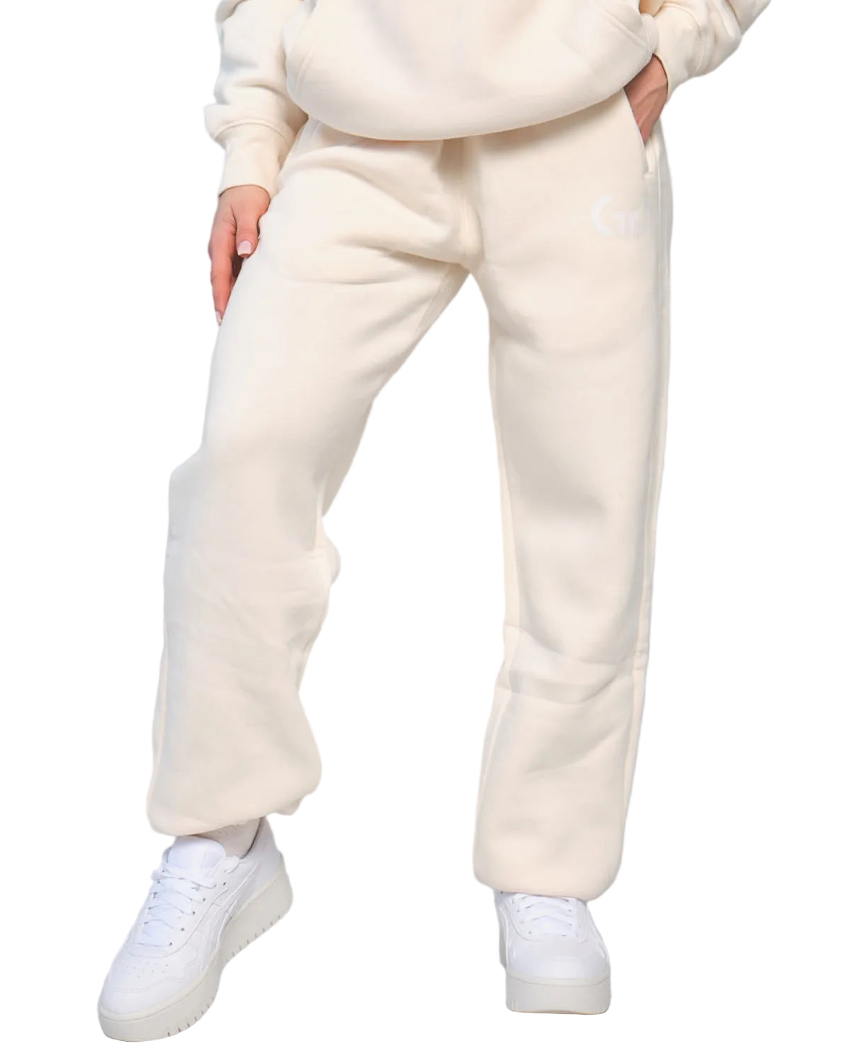 Trackpant for Women in Cream – Tapered Leg, Adjustable Waistband, Soft Breathable Fabric for Comfort & Style