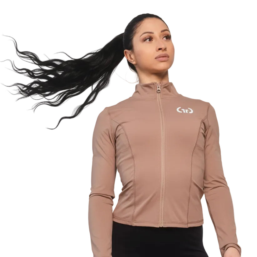 Women’s Athleisure Jacket in Brown – Stylish Performance Layer with Zippered Pockets & Adjustable Cuffs - Get Things Done Jacket