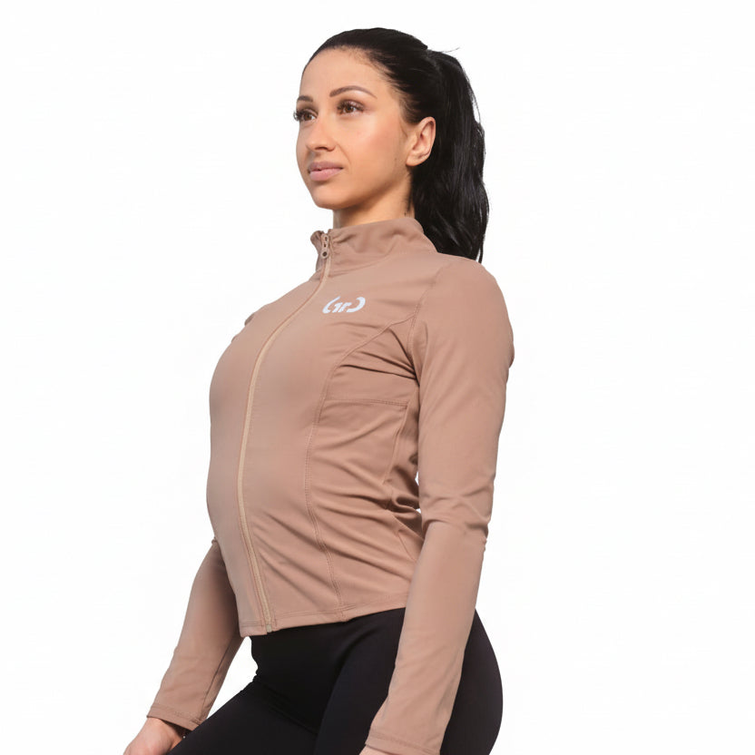Women’s Athleisure Jacket in Brown – Stylish Performance Layer with Zippered Pockets & Adjustable Cuffs - Get Things Done Jacket