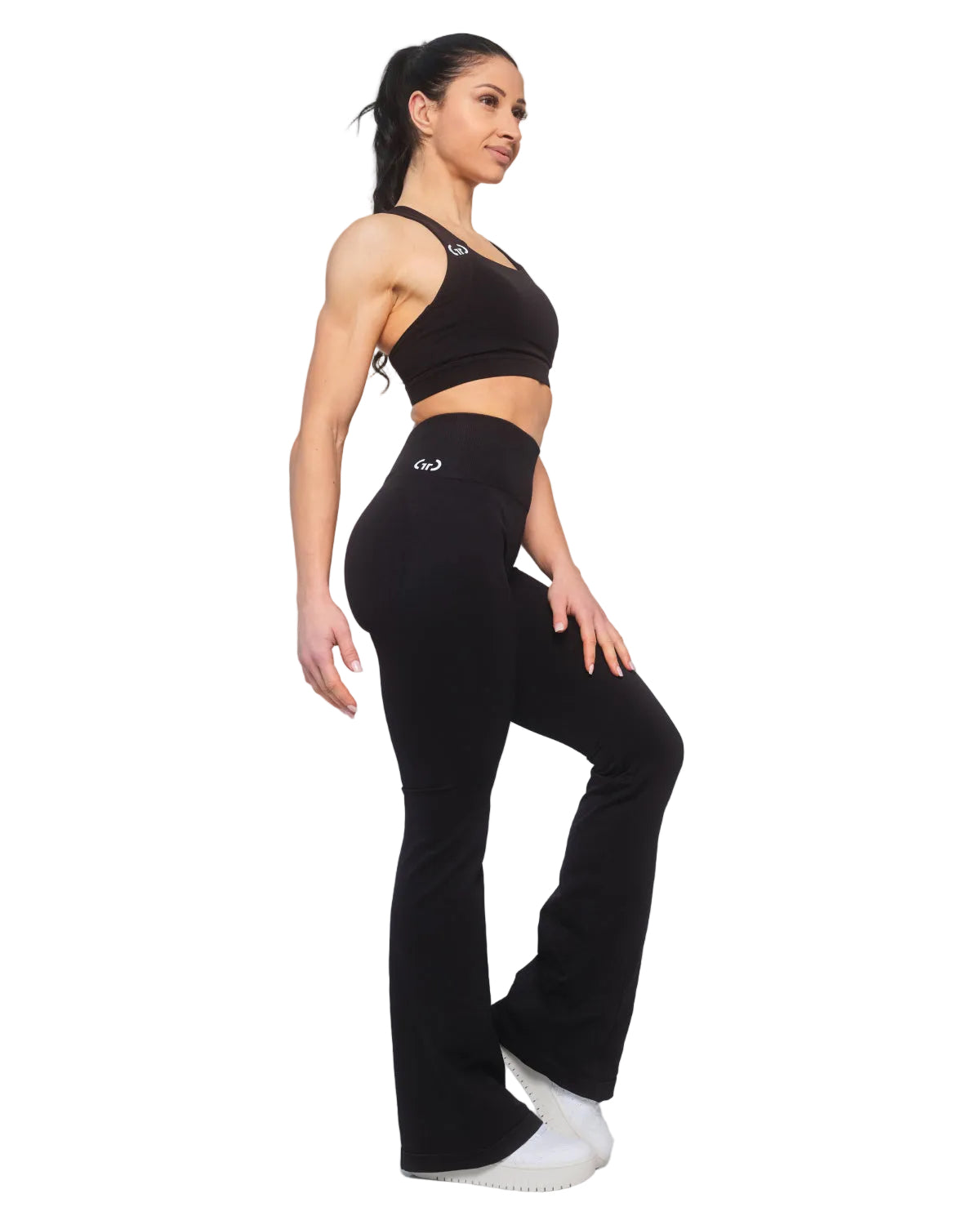Scrunch Flare Trousers for Women in Black – Figure-Enhancing Fit with Flared Leg and Scrunch Detail